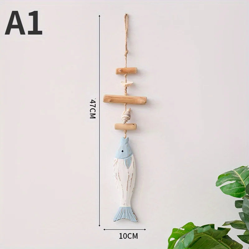 Wooden Fish String Pendant – Carved Sea Fish Hanging Decor Wood Hanging Decor Axl A1
