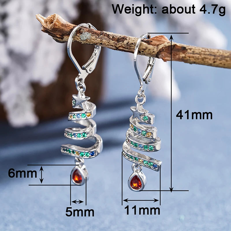 Huitan Christmas Tree Drop Earrings – Red Cubic Zirconia Drop Earrings Axl