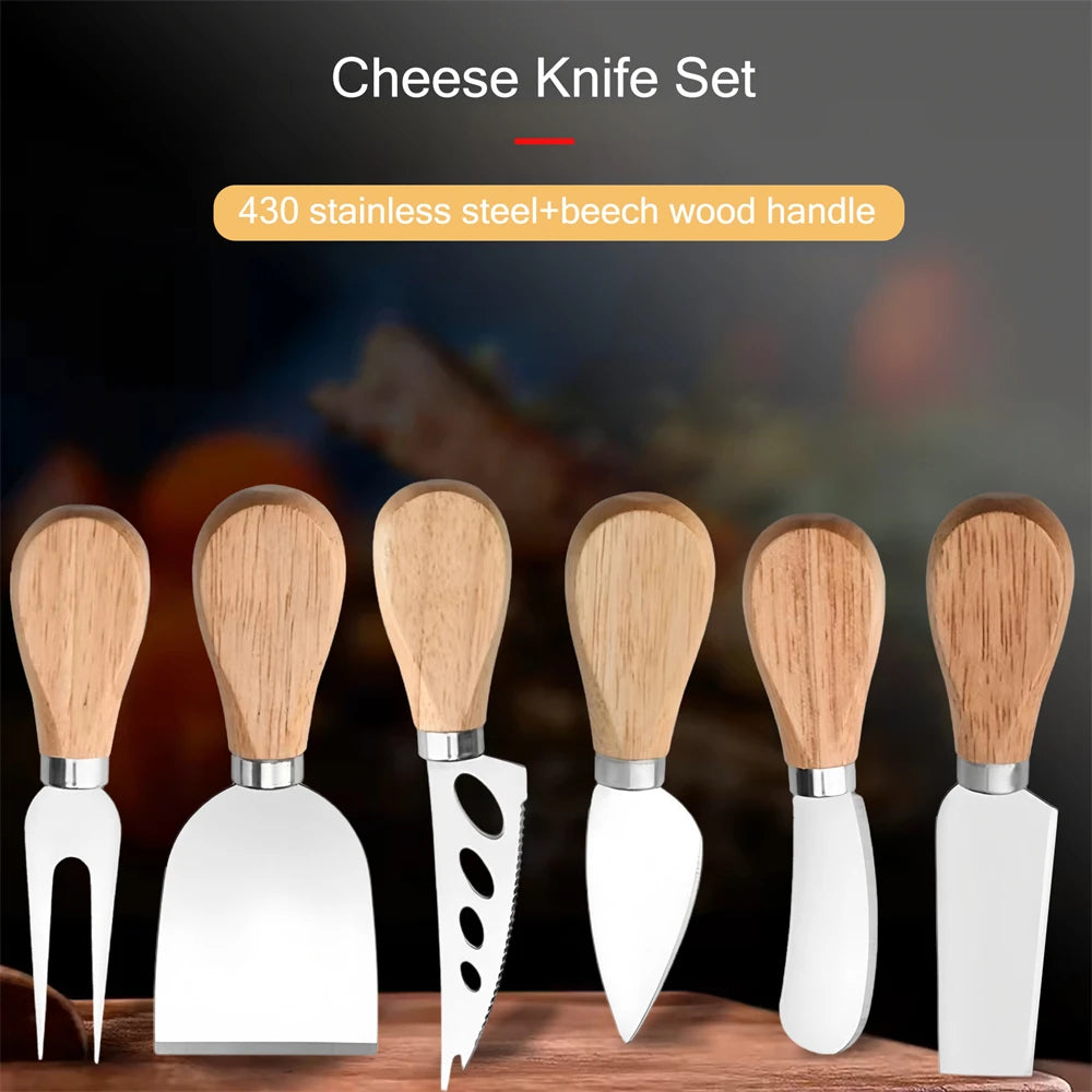 6-Piece Wood Handle Cheese Knife Set – Slicer, Cutter & Cake Cheese Knife Set Axl Cheese Set-6PCS