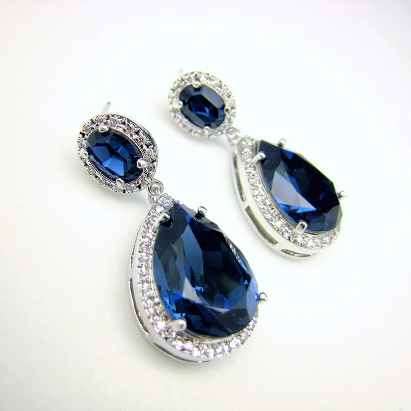 Huitan Pear CZ Dangle Earrings – Blue & Green Cubic Zirconia CZ Dangle Earrings Axl