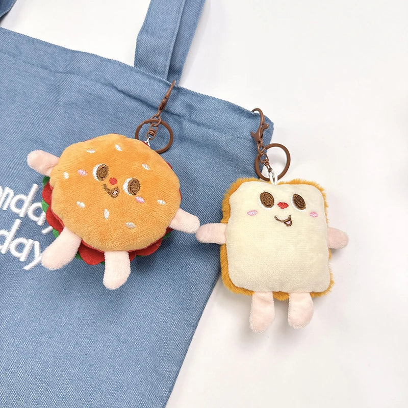 Plush Fries & Burger Keychain – Cute Food Figurine Pendant Plush Keychain Charm Axl