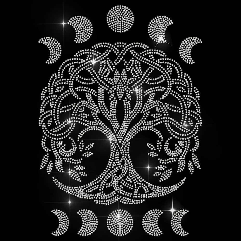 Tree of Life Rhinestone Iron-On Applique | Moon Phase Design Iron-On Applique Axl AECH04-17625