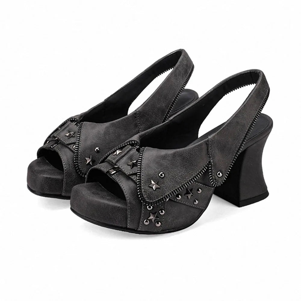 Y2K Star Rivet Denim Platform Sandals – Peep Toe Slingback Heels Platform Sandals Axl black 36