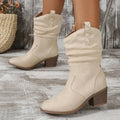 Women's Mid-Calf Boots – Round Toe Square Heel Slip-On Women's Fashion Boots Axl WHITE 42