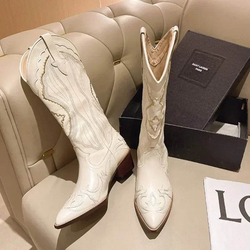 Women's Embroidered Western Cowboy Boots | Square Heel Pointed Toe Western Cowboy Boots Axl