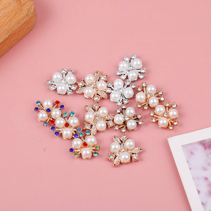 10PCS Pearl Flower Rhinestone Buttons | Crystal DIY Craft Embellishments Rhinestone Craft Buttons Axl