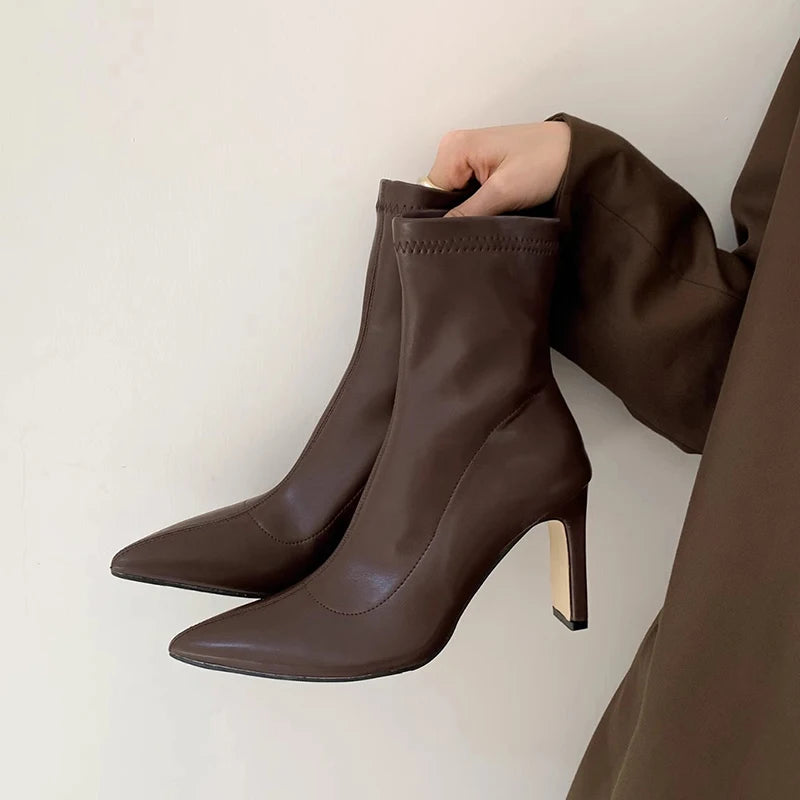 Women's High Heel Pointed Toe Ankle Boots | Korean Style Ankle Boots Axl