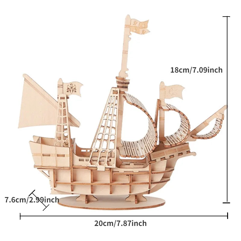3D Sailboat Wooden Puzzle – DIY Assembly Model Kit Gift 3D Wooden Puzzle Axl