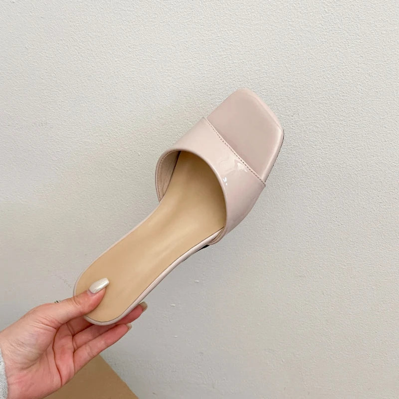 Women's Retro Square Toe Low Heel Slides | Summer Slippers Women's Slides Axl Apricot 40