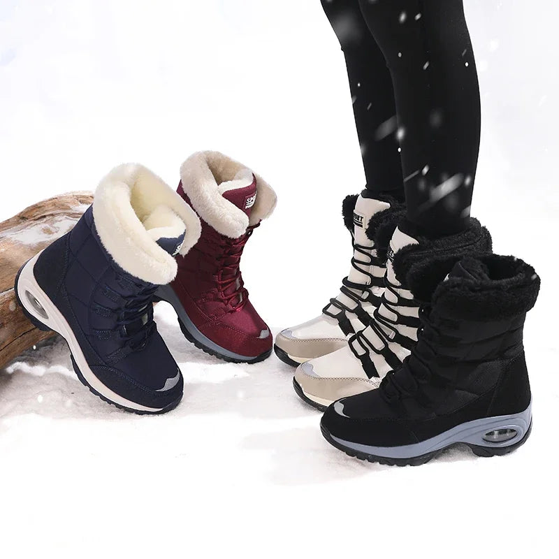 DQTBE Women's Waterproof Mid-Calf Snow Boots – Fur Lined Women's Snow Boots Axl