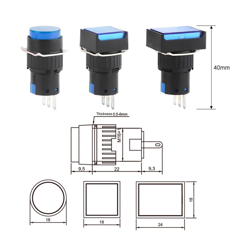 LA16 16mm Illuminated Push Button Switch 12V 24V 220V 5A Push Button Switch Axl