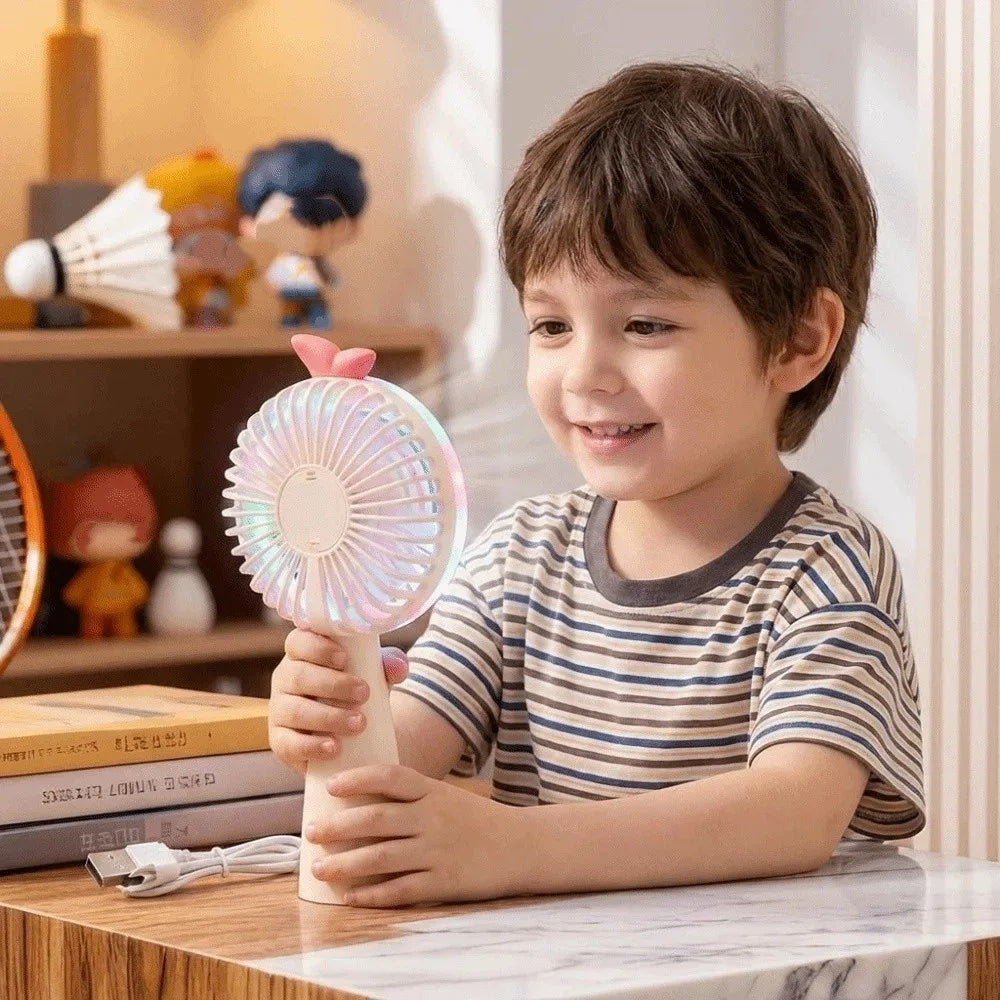 Handheld Mini Fan with Rainbow LED Light – USB Rechargeable Handheld Mini Fan Axl
