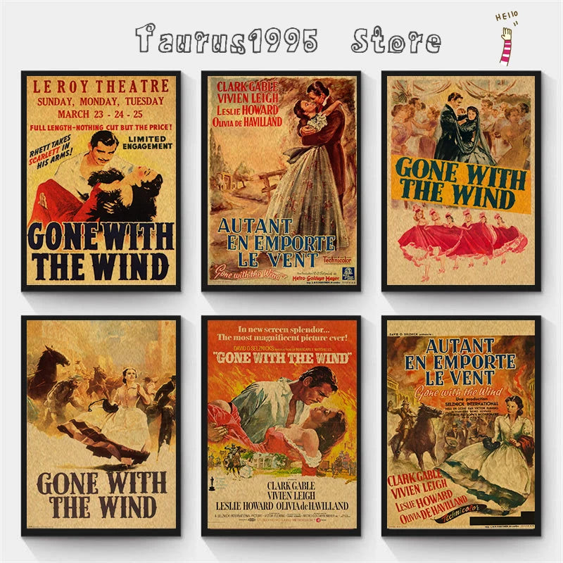 Gone With the Wind Vintage Kraft Paper Poster Wall Sticker Vintage Wall Poster Axl