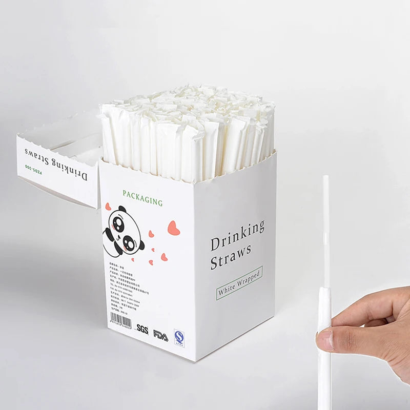 100/300 Pcs Individually Wrapped PP Jumbo Drinking Straws Drinking Straws Axl