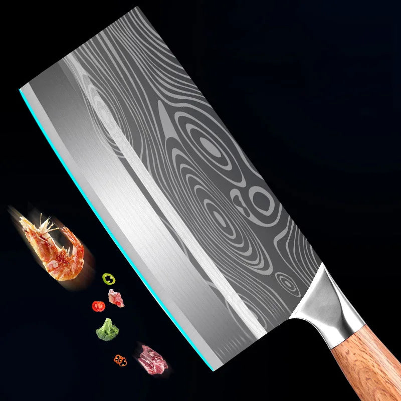 InLeung Damascus Cleaver Knife – Sharp Wood Handle Chef Knife Kitchen Cleaver Knife Axl