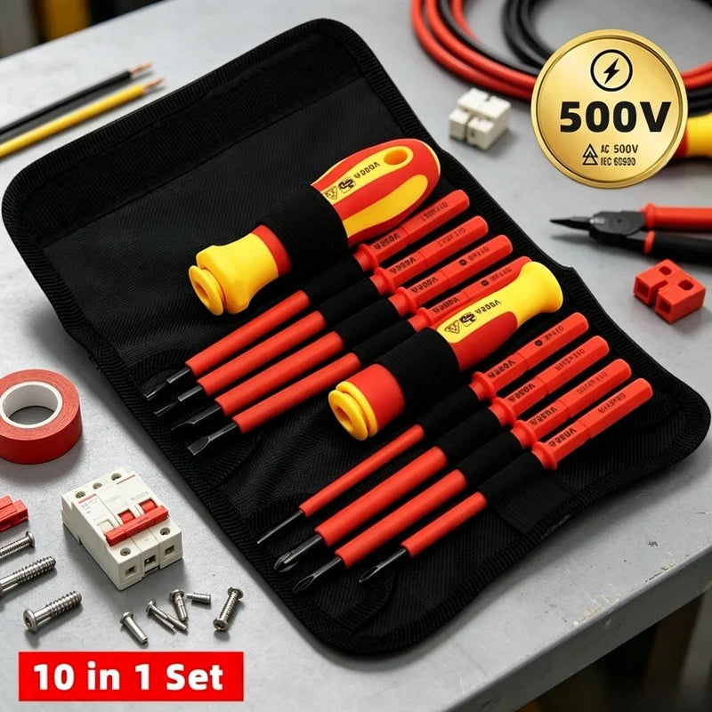 VDE 500V Insulated Screwdriver Kit – 10Pc Magnetic Blades & Case Insulated Screwdriver Kit Axl