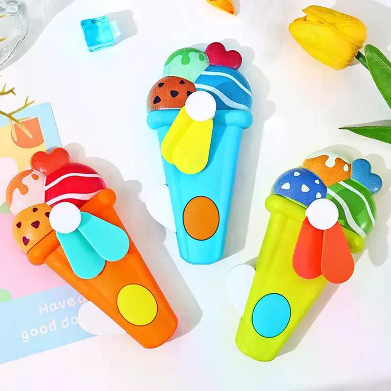 Cartoon Mini Hand Pressure Fan – Ice Cream Design, Kids & Adults Novelty Hand Fan Axl