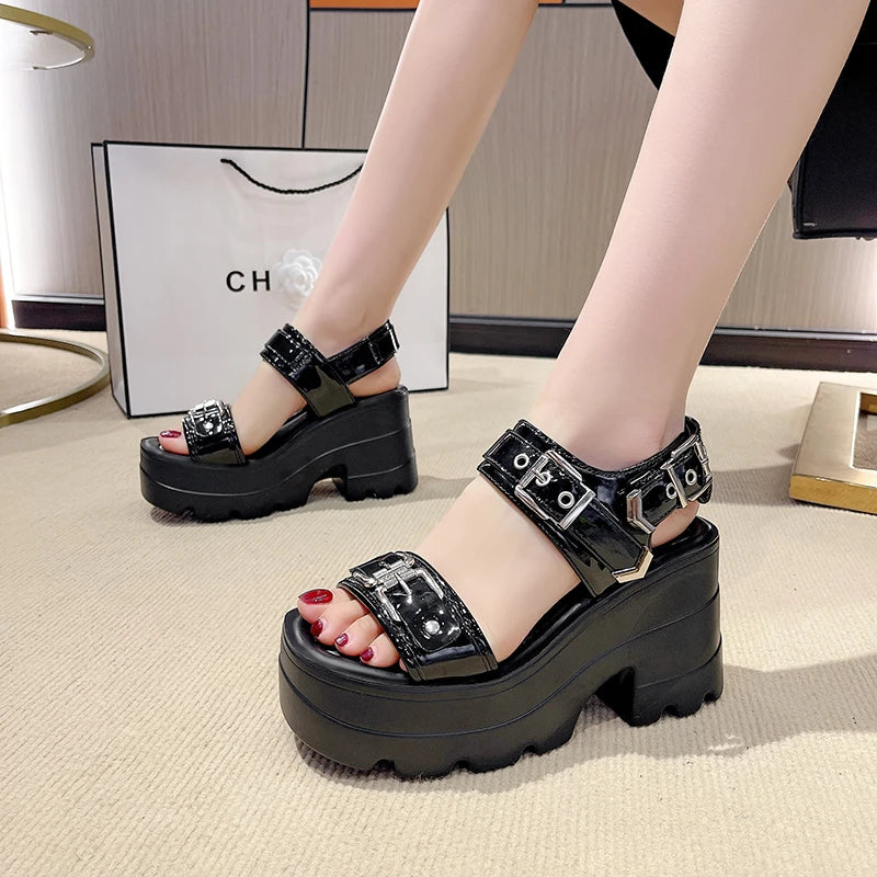 Women's Punk Platform Wedge Sandals – Hollowed-Out High Heels Platform Wedge Sandals Axl