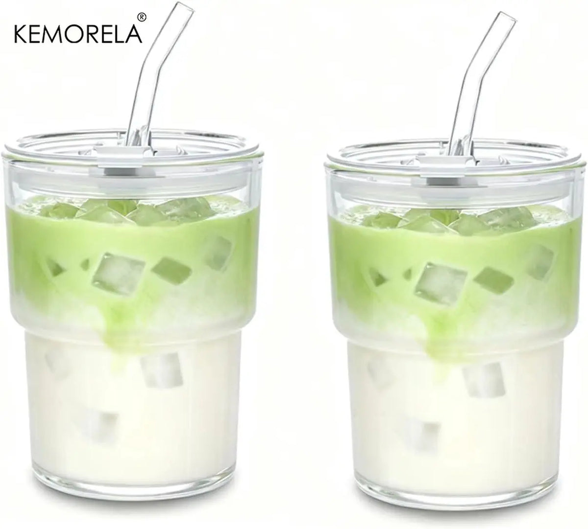 KEMORELA 420ml Glass Tumbler with Straw & Leak-Proof Lid Glass Tumbler Axl 2PCS 420ML