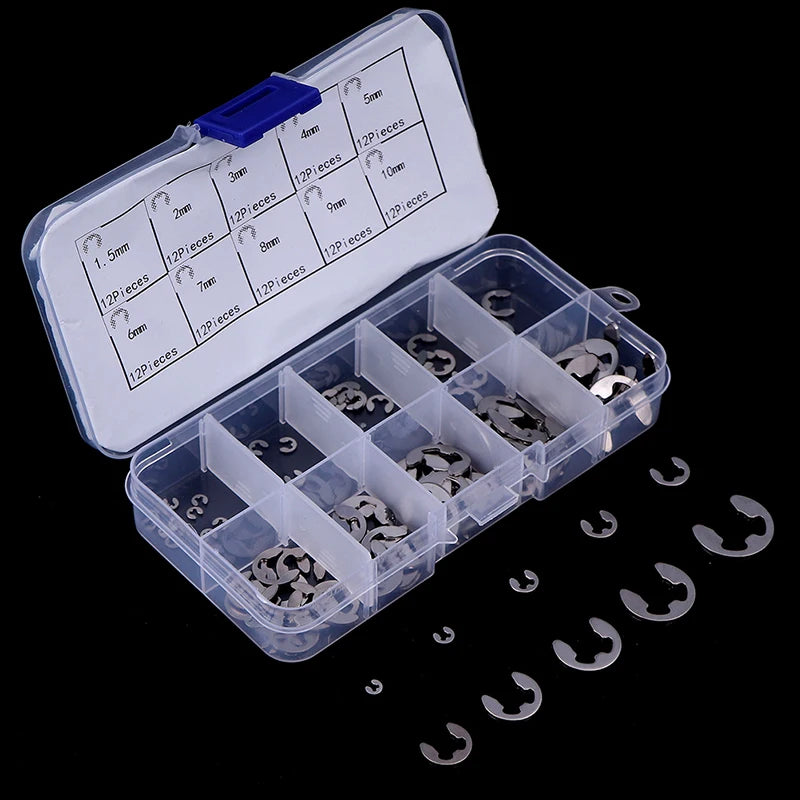 120Pc Stainless Steel E-Clip Retaining Circlip Kit M1.5–M10 Retaining Circlip Kit Axl