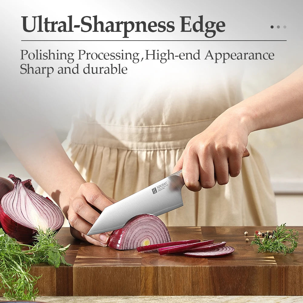 XINZUO 6" Bunka Knife – 3-Layer 440C Steel 60 HRC Red Wood Handle Bunka Kitchen Knife Axl