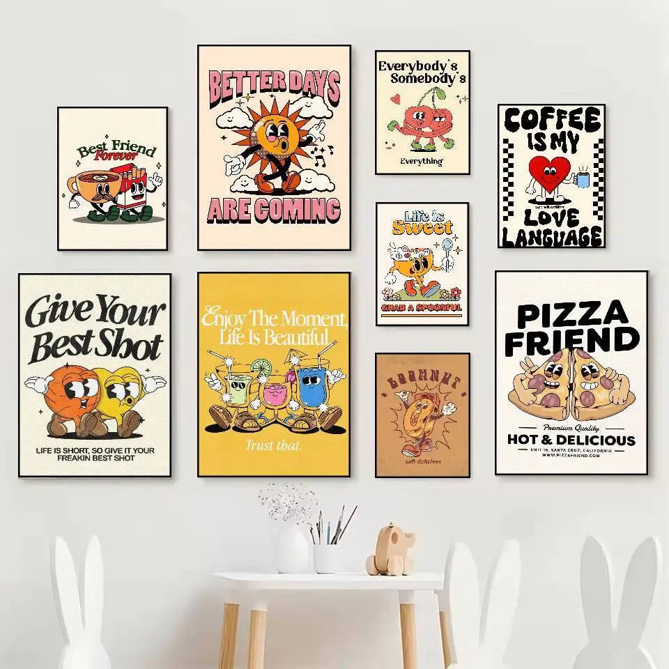 Retro Pop Cartoon Food Poster – Waterproof Self-Adhesive Wall Art Wall Art Poster Axl
