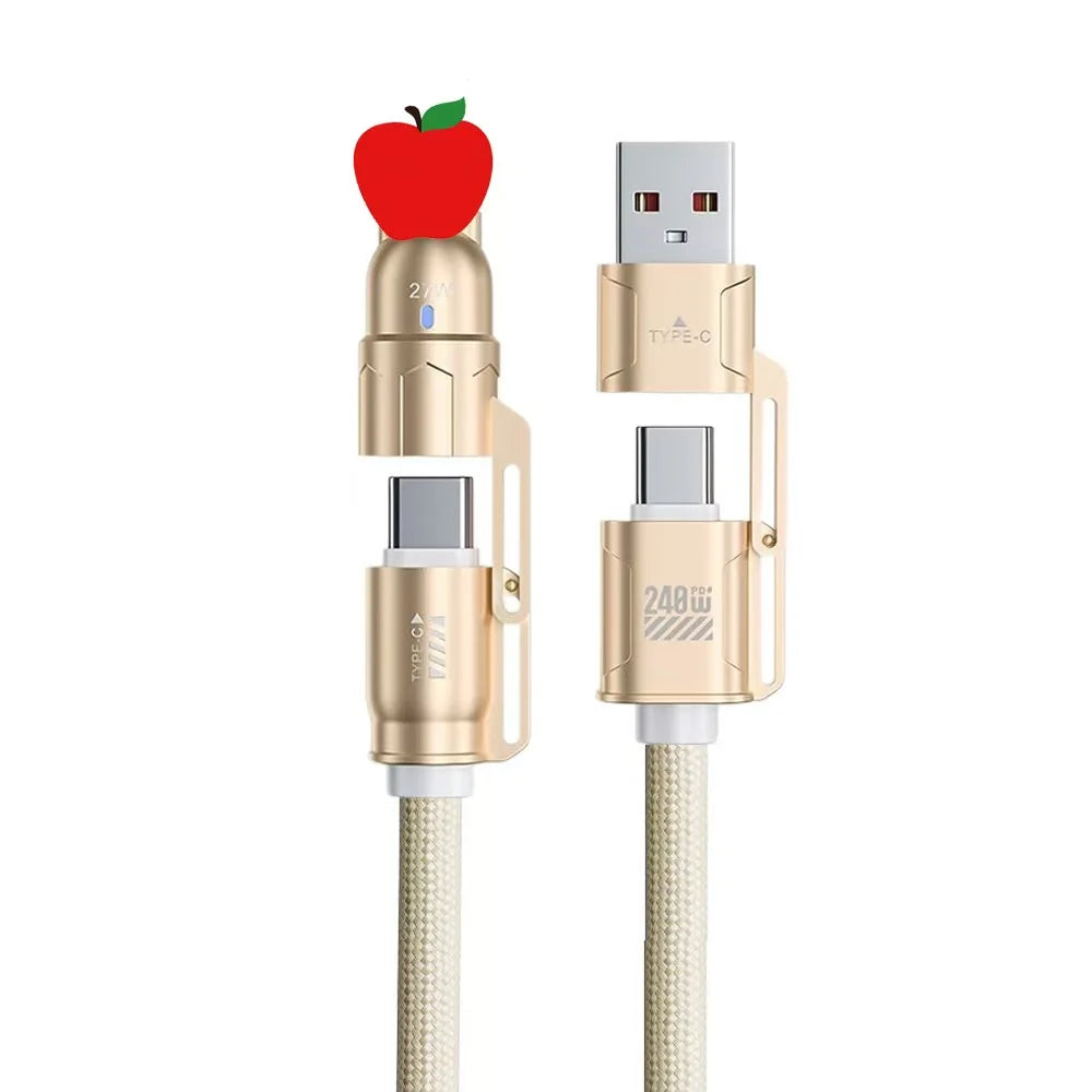 HKNA 240W 4-in-1 USB-C Cable – iPhone 15/16 & Android USB-C Charging Cable Axl black 1.8m