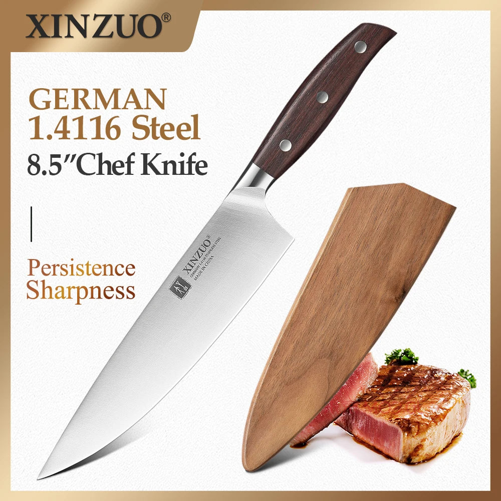 XINZUO 8" Chef Knife – German Steel & Red Sandalwood Handle Chef Knife Axl