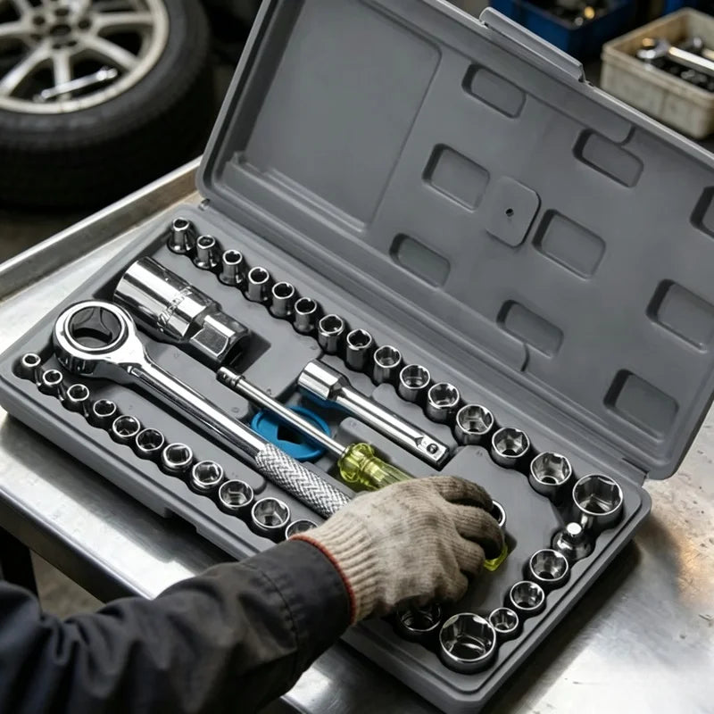 40-Pc Auto Socket Wrench Set – Car Repair Tool Kit Socket Wrench Set Axl