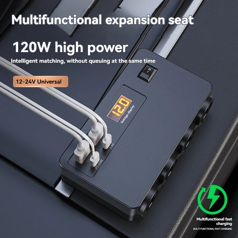 4-Port QC3.0 PD Car Charger 120W Fast Charging Adapter 12–24V Car Charger Adapter Axl