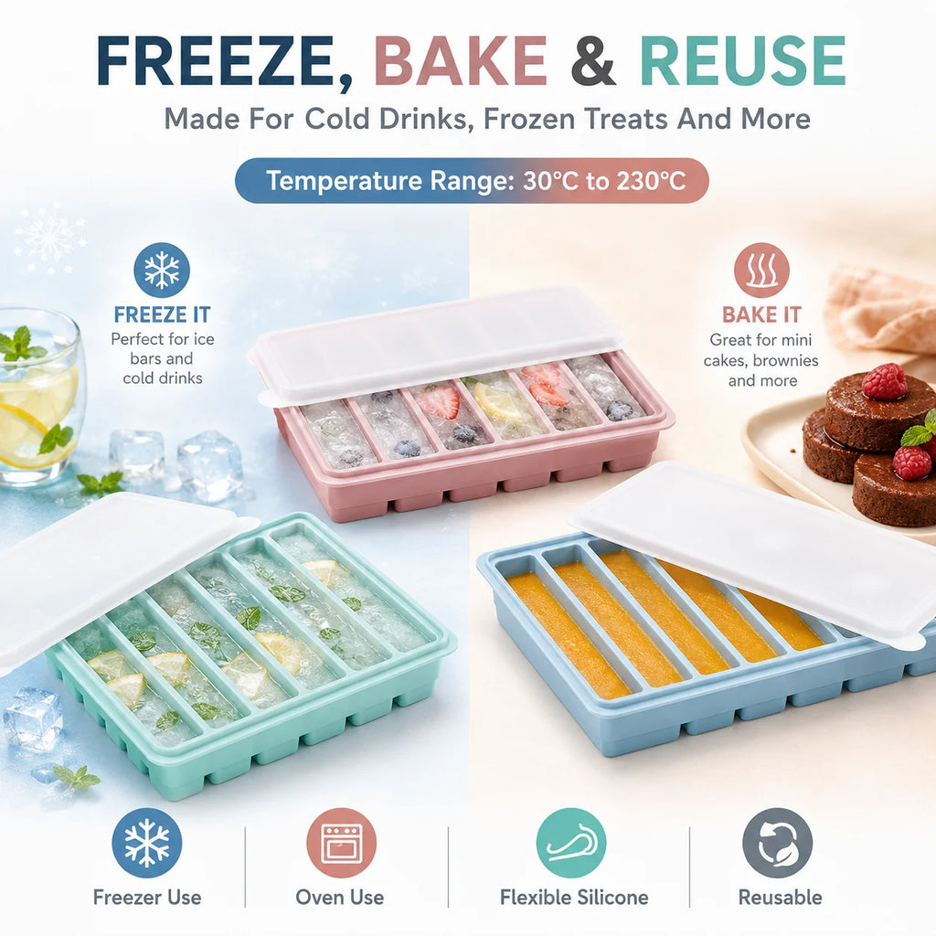 3-Piece Silicone Long Ice Cube Tray Set with Lids | Ice Stick Maker Silicone Ice Tray Set Axl