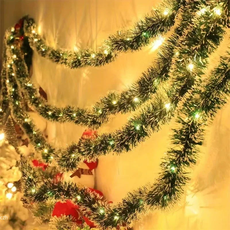 2m LED Christmas Tinsel Garland – Metallic Xmas Fireplace Decor Christmas Tinsel Garland Axl