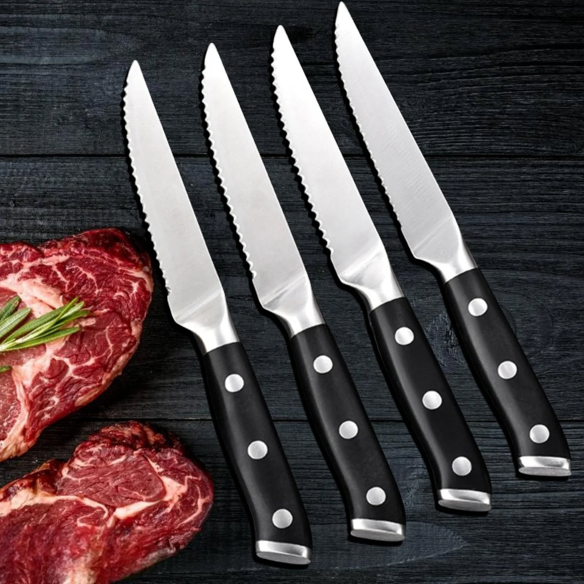 Serrated Steak Knife Set of 4 – Stainless Steel Dinner Knives Steak Knife Set Axl 4pcs B