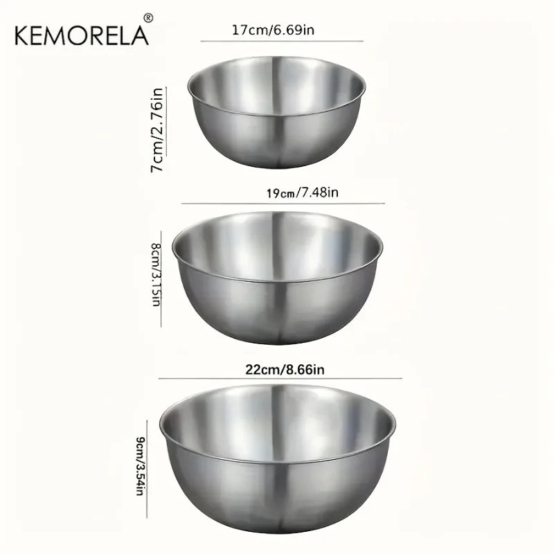 KEMORELA 3-Piece Stainless Steel Mixing Bowl Set with Scale Mixing Bowl Set Axl