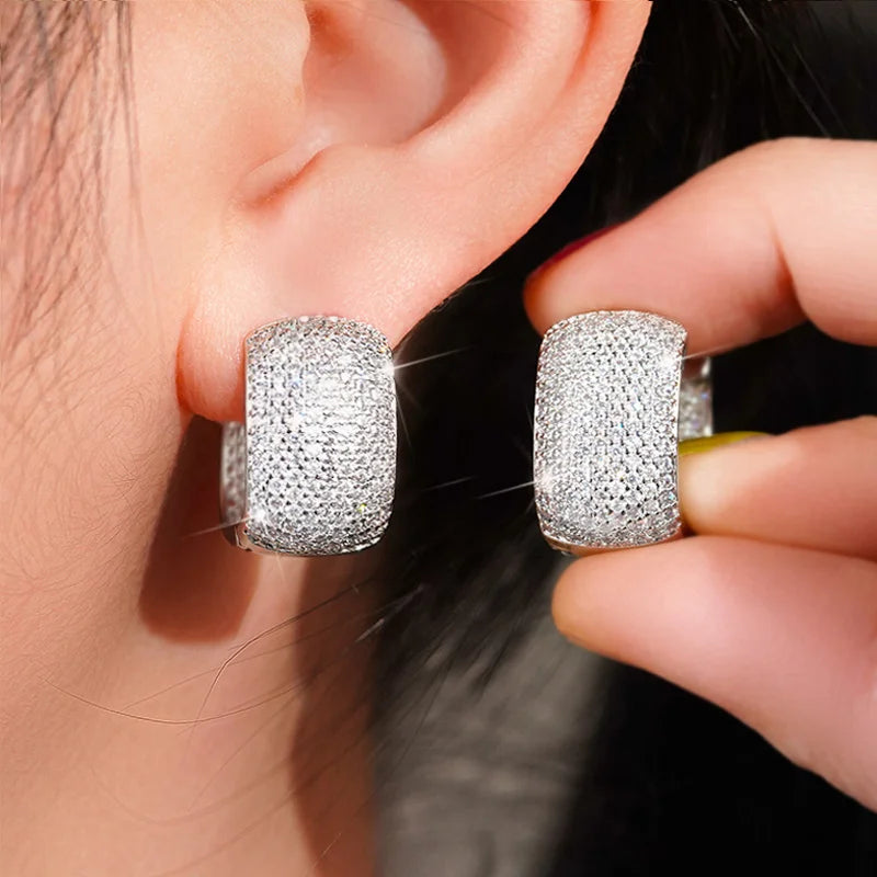 Huitan U-Shaped Cubic Zirconia Hoop Earrings for Women Hoop Earrings Axl