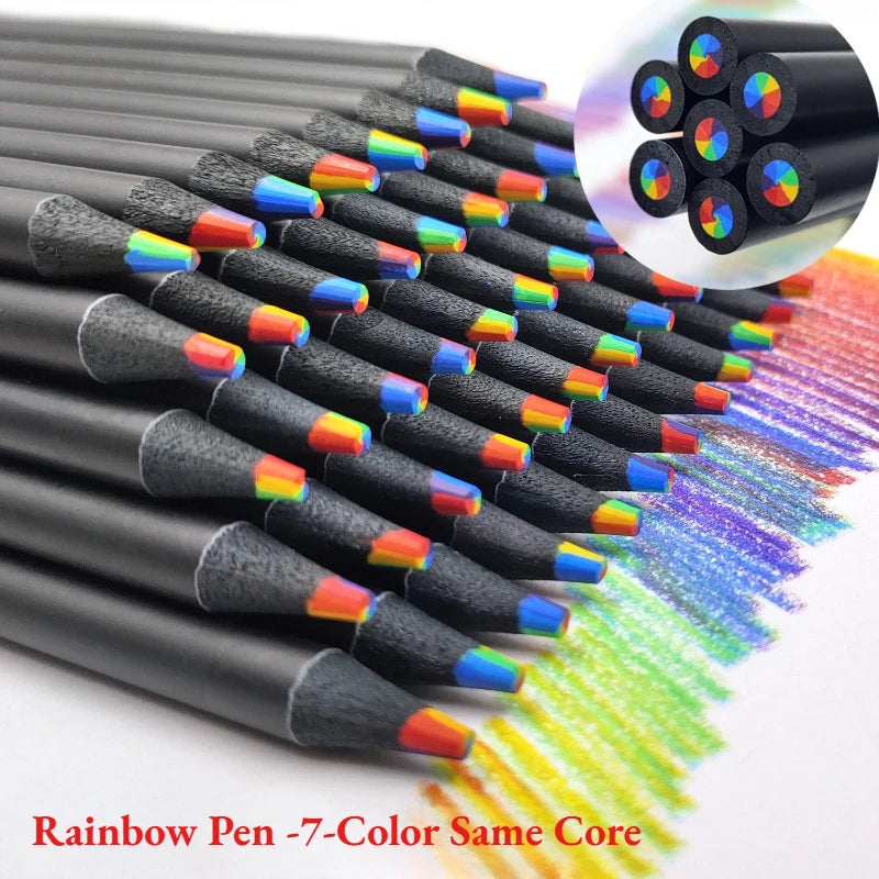 7-in-1 Rainbow Multicolor Pencils – 10/30 Pack Wood HB Pencil Set Multicolor Pencil Set Axl