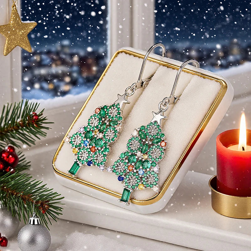 Christmas Tree Dangle Earrings – Cubic Zirconia | Huitan Dangle Earrings Axl