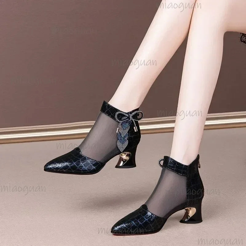 Women's Rhinestone Mesh High Heel Ankle Boots | Wedding Shoes High Heel Ankle Boots Axl