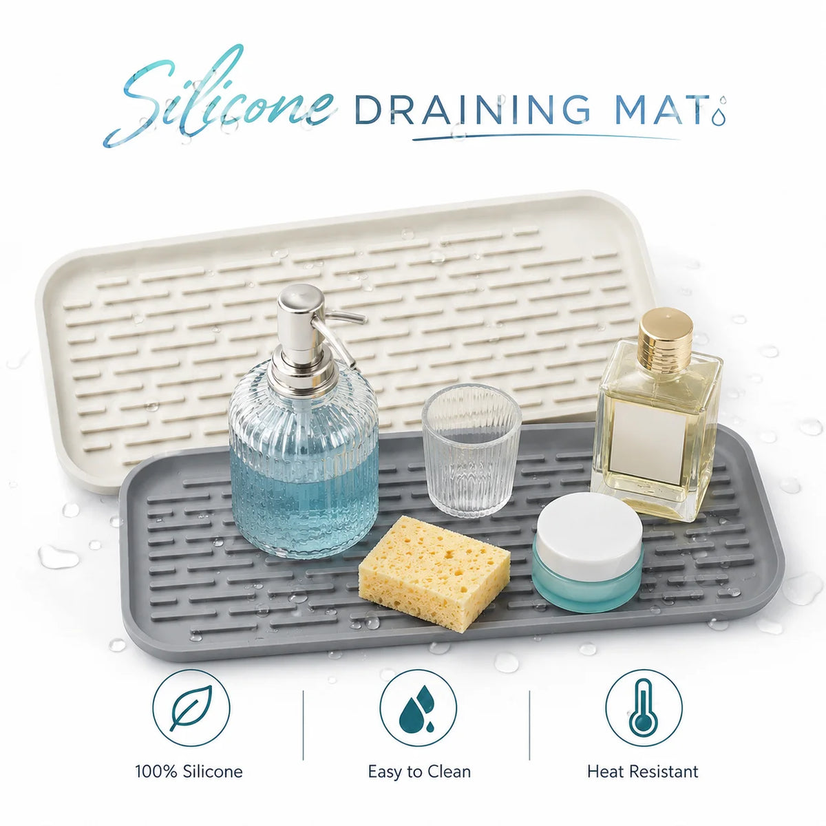 2-Pack Silicone Sink Organizer Tray & Dish Drying Mat – BPA-Free Silicone Organizer Tray Axl