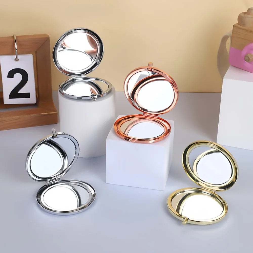 Double-Sided Folding Compact Makeup Mirror – Metal Travel Compact Makeup Mirror Axl