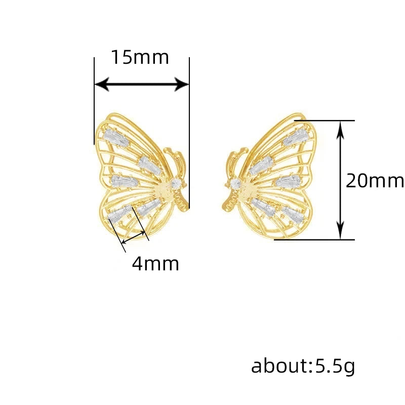 Huitan Double Layer Butterfly Stud Earrings | Gold CZ Stud Earrings Axl