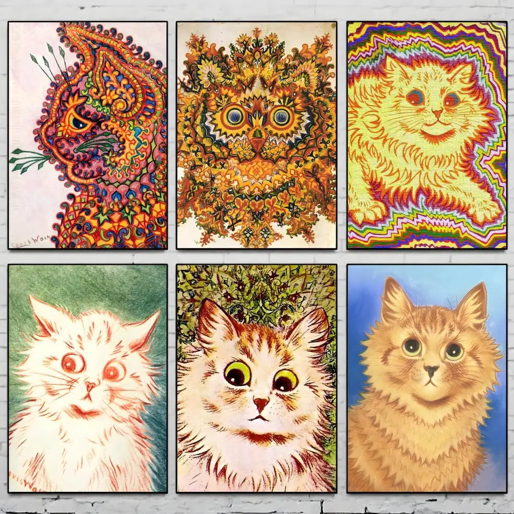 Louis Wain Ginger Cat Kaleidoscope HD Art Poster Wall Sticker Art Poster Wall Sticker Axl