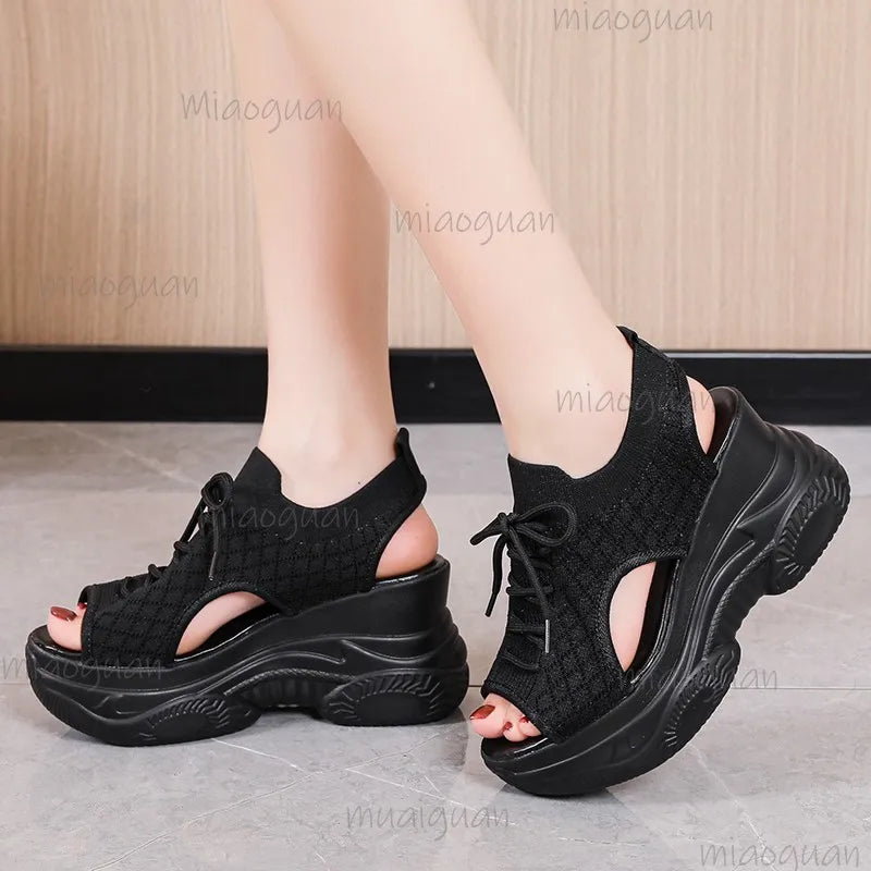 Women's Lace-Up Wedge Sandals – Round Toe Roman Summer Wedge Sandals Axl
