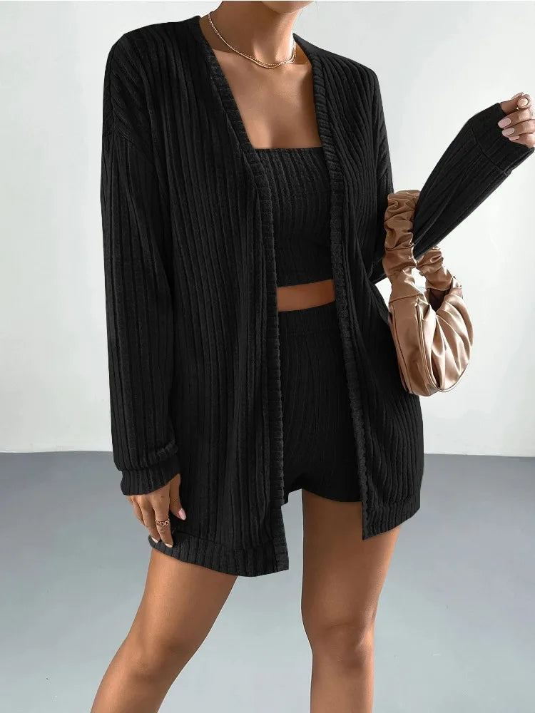 Women's 3-Piece Pajama Set – Long Sleeve Top, Shorts & Pants Women's Pajama Set Axl