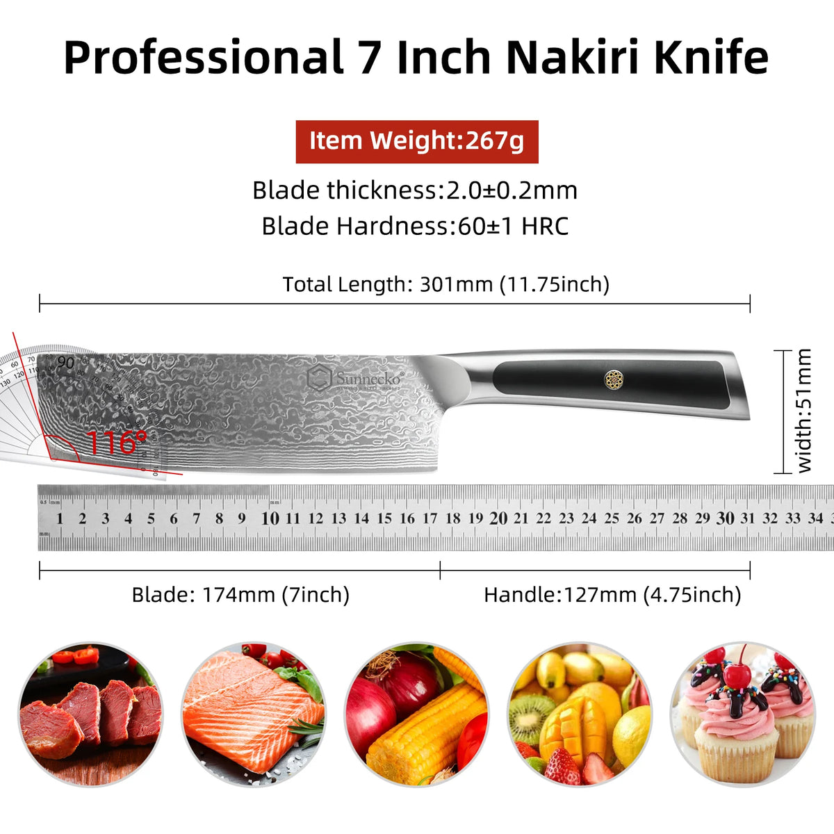 Sunnecko 7-Inch Nakiri Knife – 67-Layer Damascus Steel Nakiri Kitchen Knife Axl