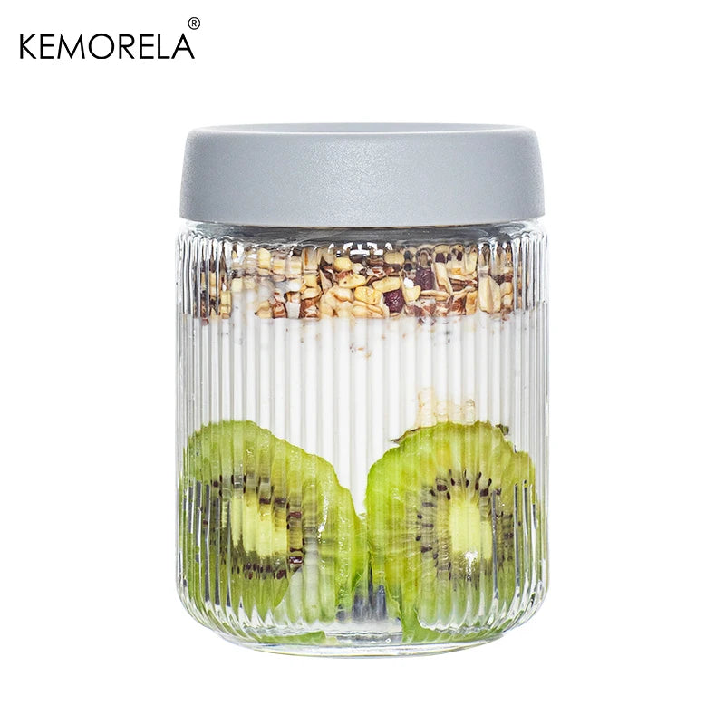 Airtight Glass Food Storage Jar – Leakproof Striped Canister Glass Storage Jar Axl Grey