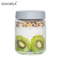 Airtight Glass Food Storage Jar – Leakproof Striped Canister Glass Storage Jar Axl Grey
