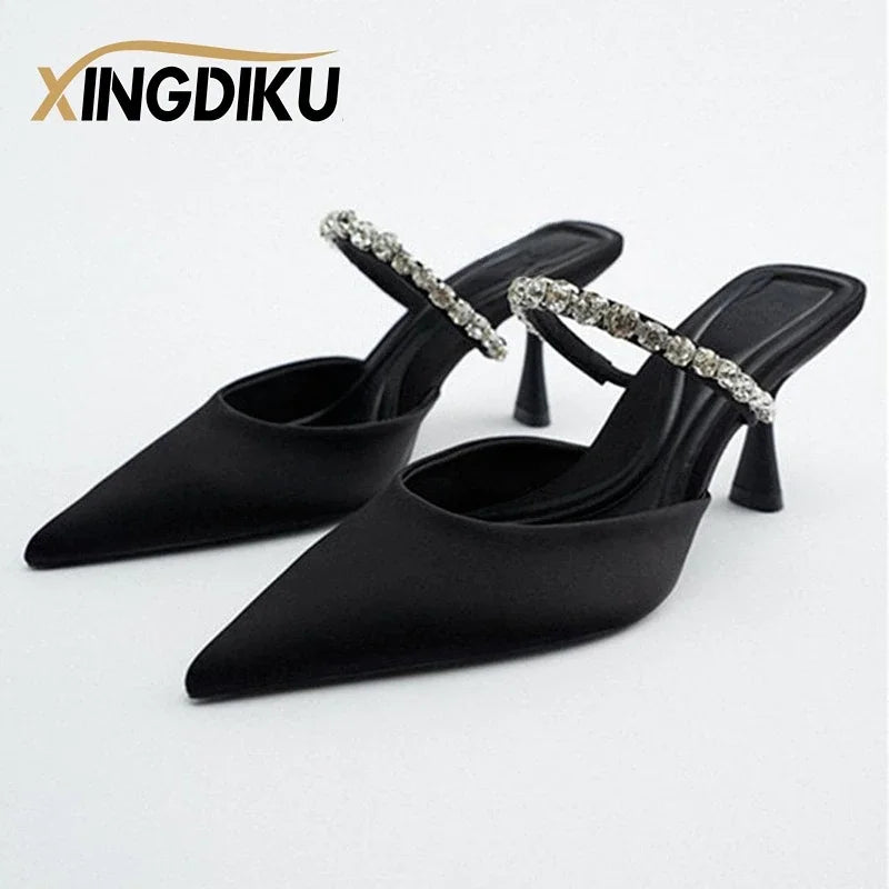 Women's Stiletto Heels Sandals – Rhinestone Sequin Pointed Toe Stiletto Heel Sandals Axl 9.5cm - black 40