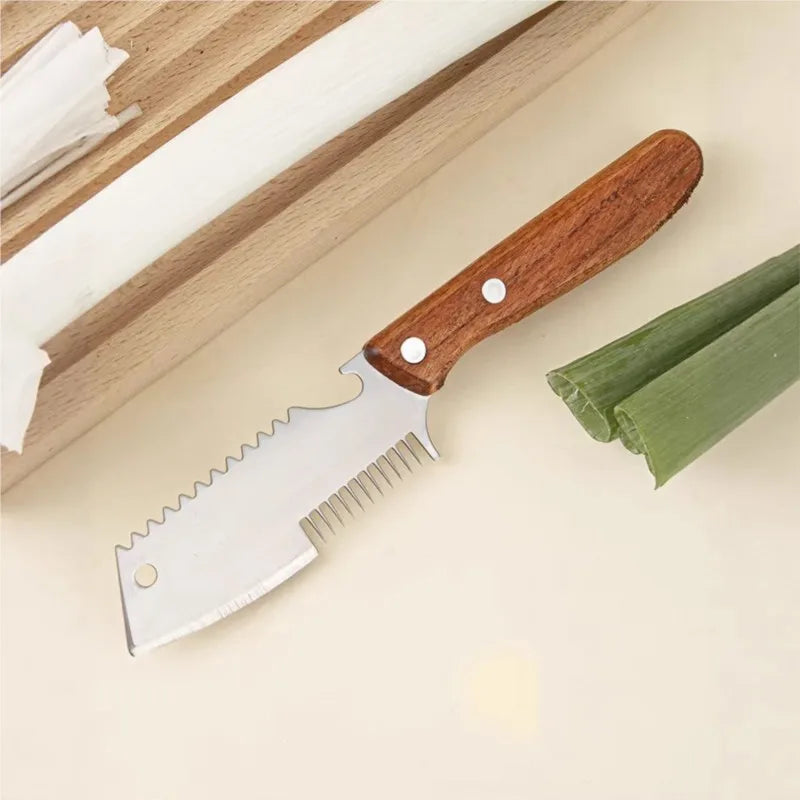 Stainless Steel Scallion Slicer Knife with Wooden Handle Vegetable Slicer Knife Axl