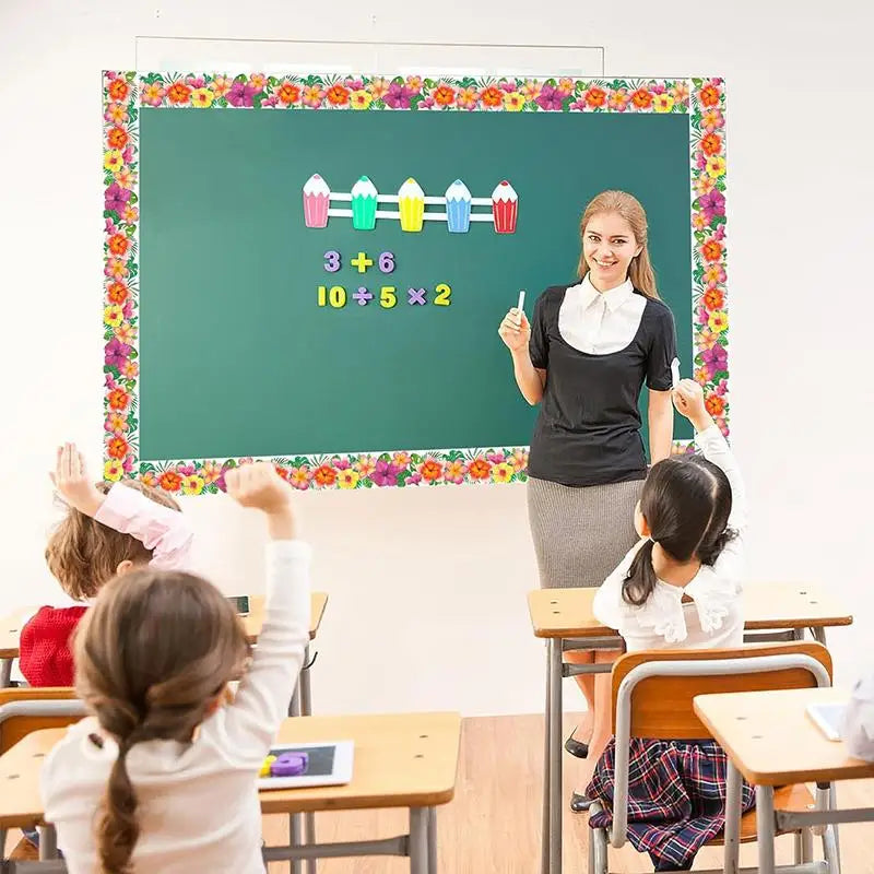 10-Color 60 Ft Self-Stick Floral Bulletin Board Border Trim Bulletin Board Border Axl
